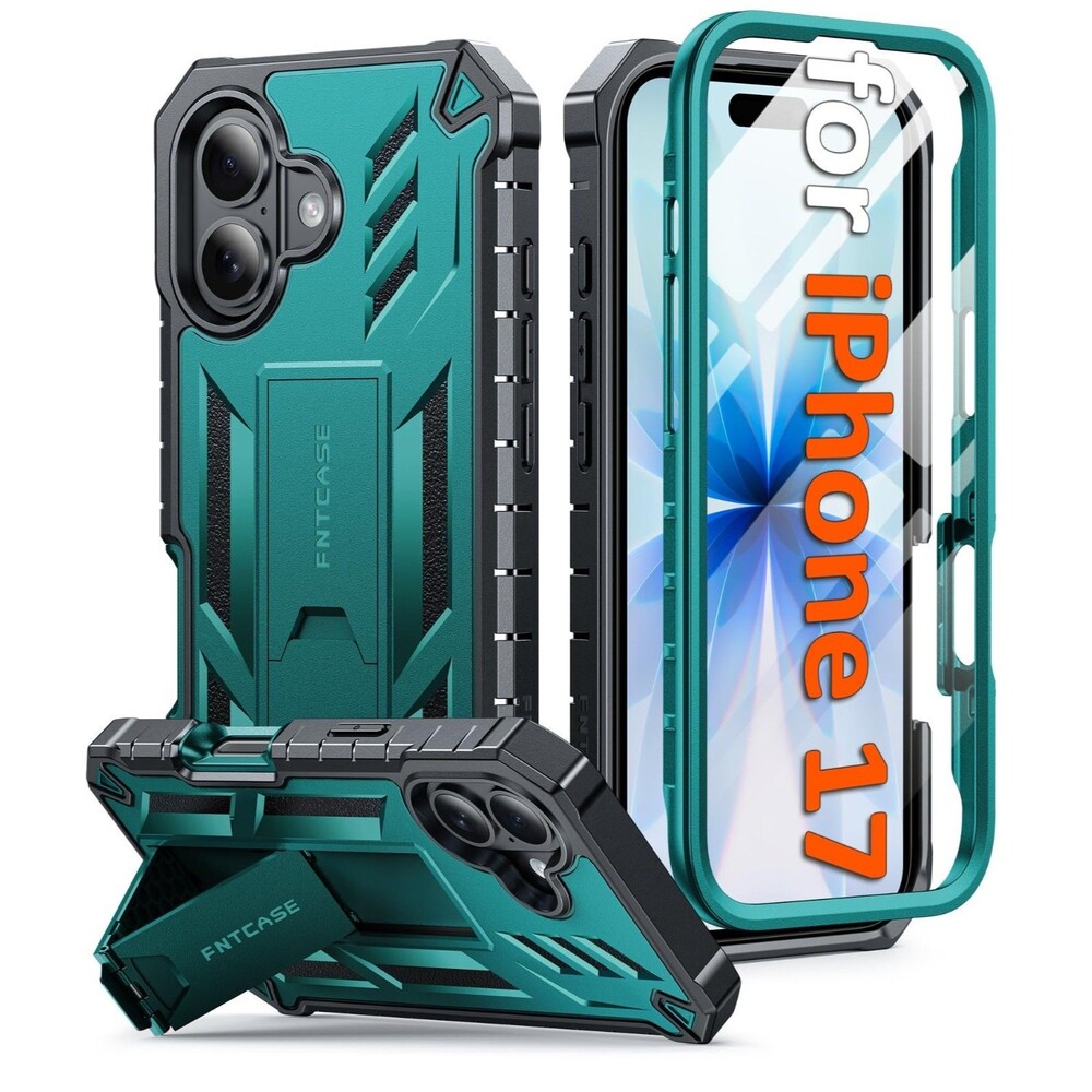 FNTCASE for iPhone 17 Case 6.3" Rugged Shockproof Cover with Kickstand TPU Green